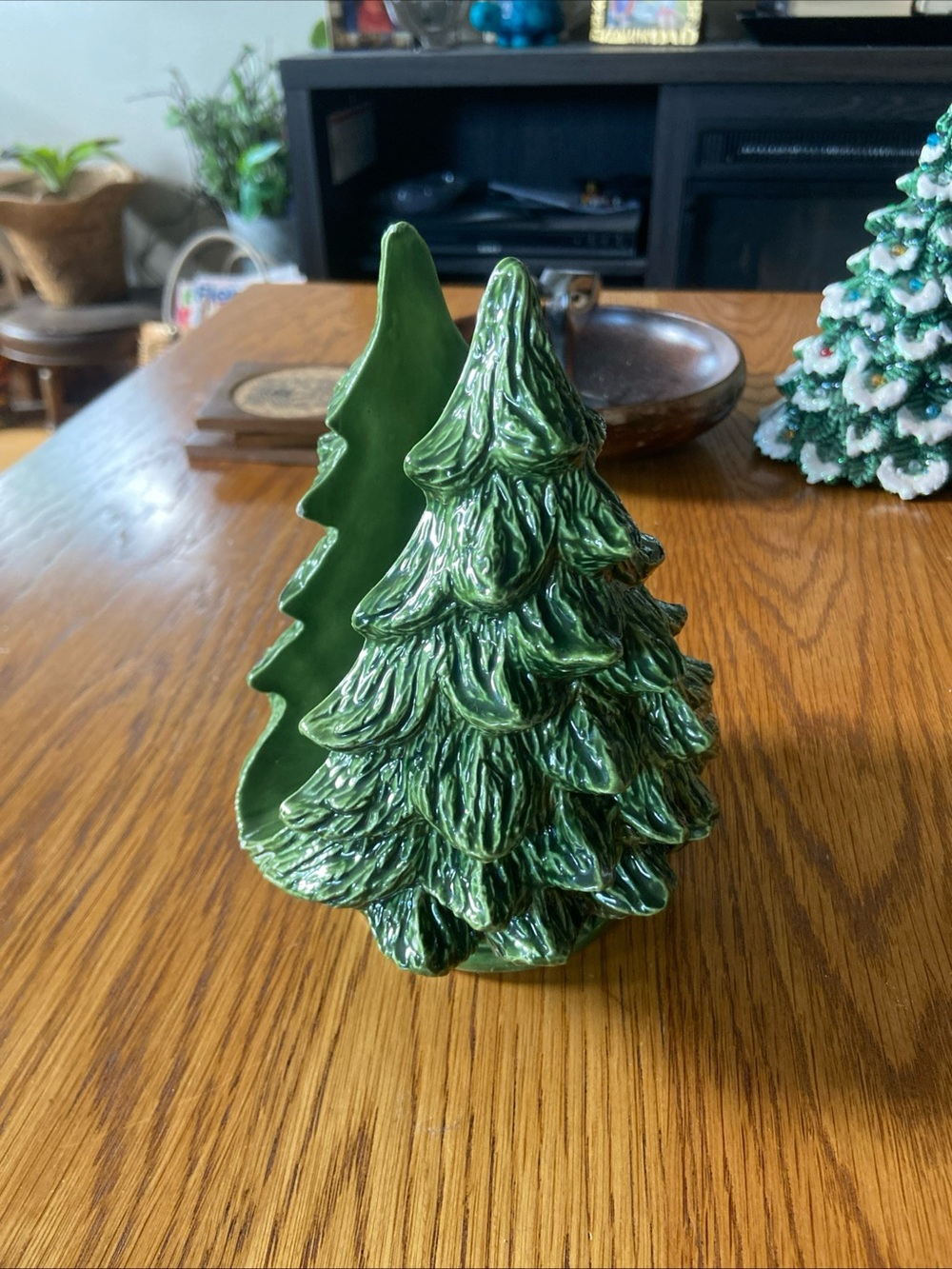 Vintage Hand Painted Ceramic Christmas Tree Napkin Holder